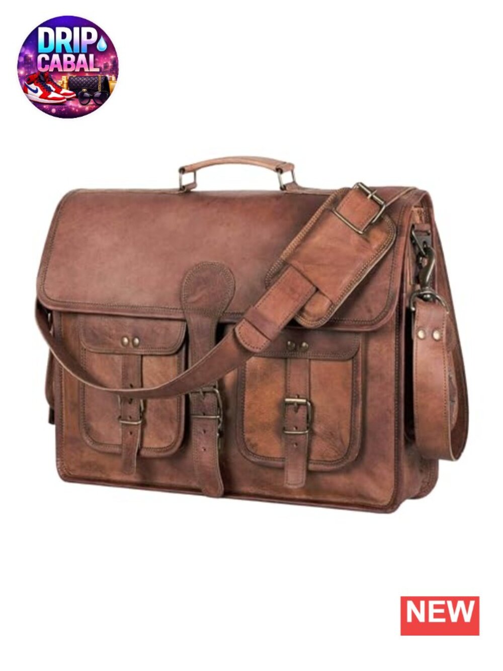 Full Grain Leather Messenger Bag 18 inch Laptop Briefcase Satchel